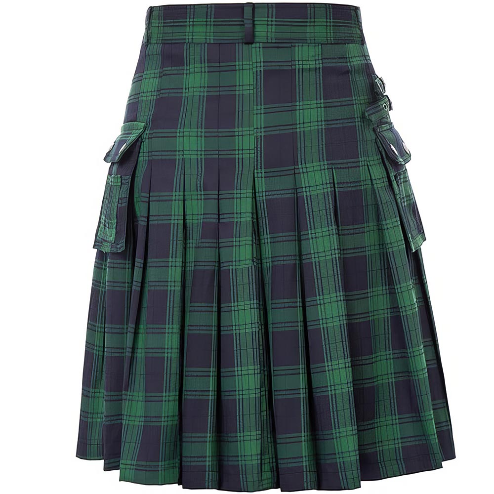 Kilt écossais homme traditionnel en tartan vert et bleu marine avec poches latérales