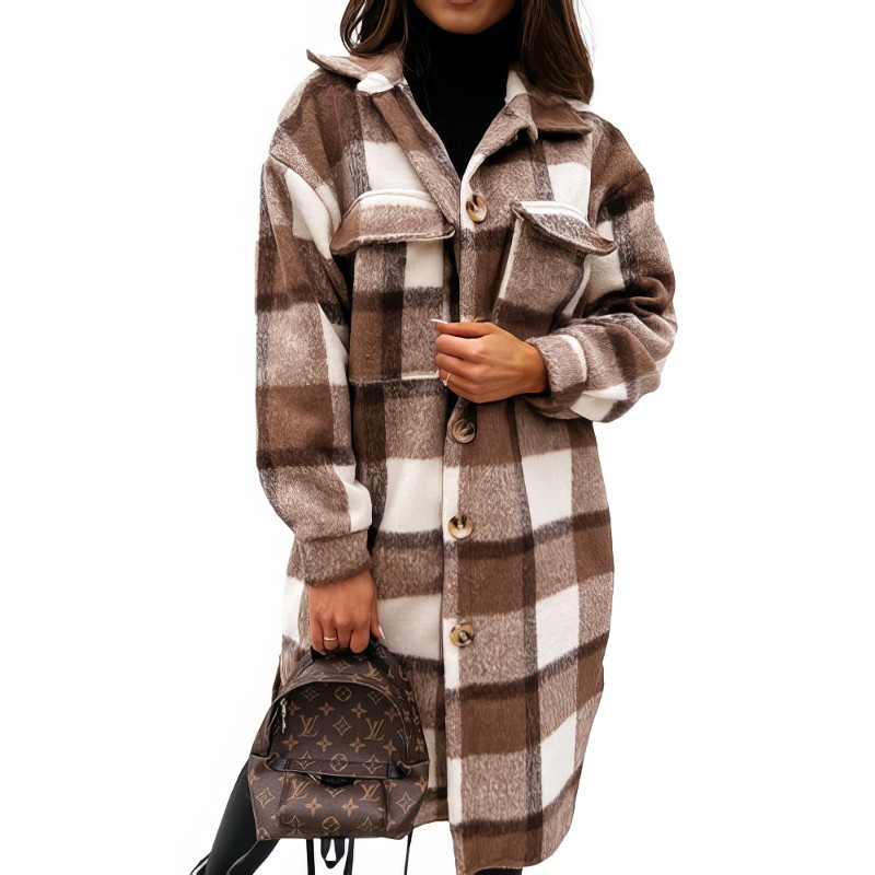 Manteau Long à Carreaux Tartan