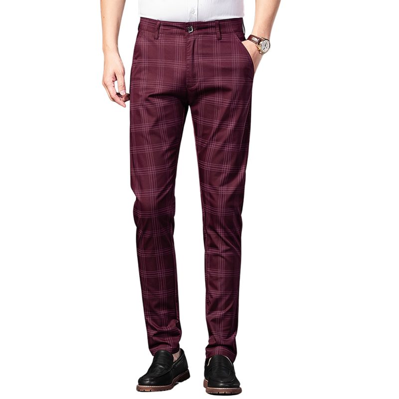 Pantalon long tartan bordeaux pour homme avec motif écossais élégant