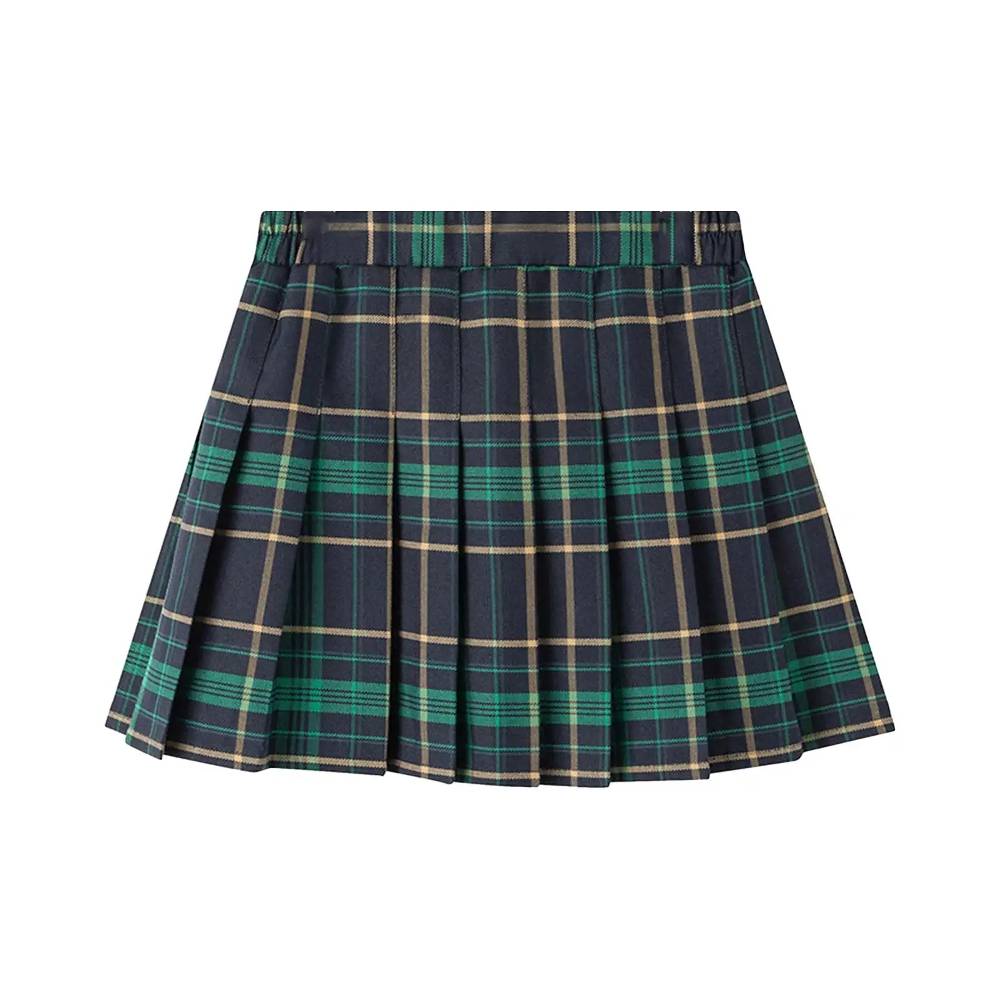 Mini jupe écossaise plissée en tartan vert et bleu avec motif à carreaux traditionnels