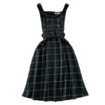 Robe écossaise chasuble verte à motif tartan avec ceinture nouée à la taille