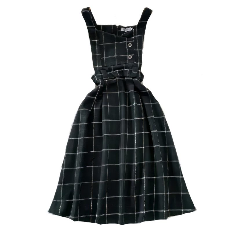 Robe écossaise chasuble verte à motif tartan avec ceinture nouée à la taille