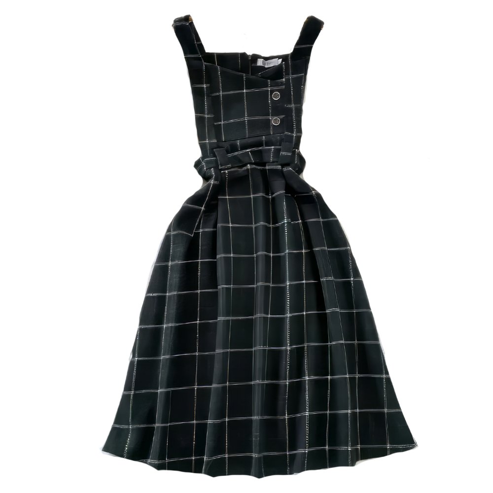 Robe écossaise chasuble verte à motif tartan avec ceinture nouée à la taille