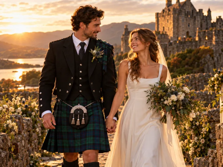 Marié en kilt tartan à un mariage écossais