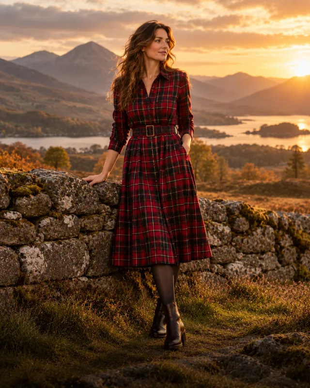 Robe écossaise en tartan rouge et noir