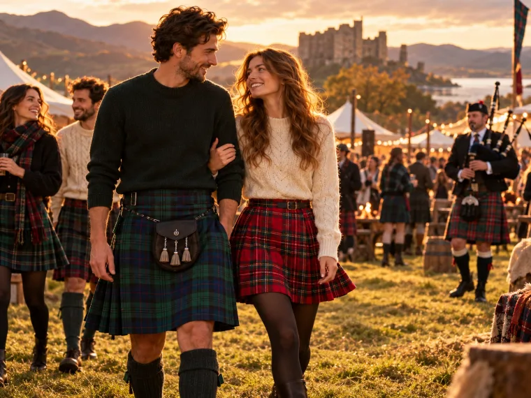 Kilt et jupe tartan dans un festival celtique